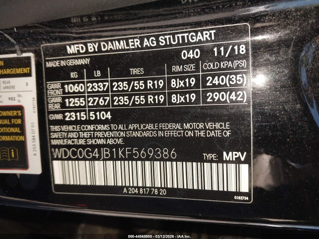 2019 MERCEDES-BENZ GLC 300 WDC0G4JB1KF569386 Photo 8