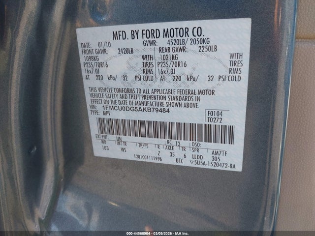 Aukcja sprzedaży 2010 Ford Escape Xlt, vin: 1FMCU0DG5AKB79484, numer aukcji: 44568904