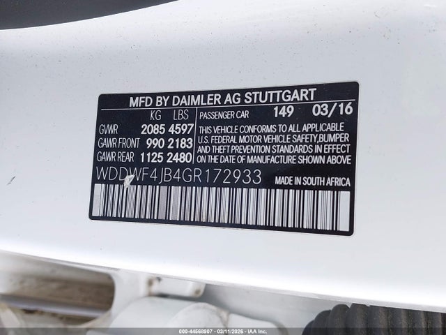 Aukcja sprzedaży 2016 Mercedes-benz C 300, vin: WDDWF4JB4GR172933, numer aukcji: 44568907