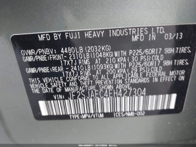 44568911 :رقم المزاد ، JF2SJAEC4EH427304 vin ، 2014 Subaru Forester 2.5i Premium مزاد بيع