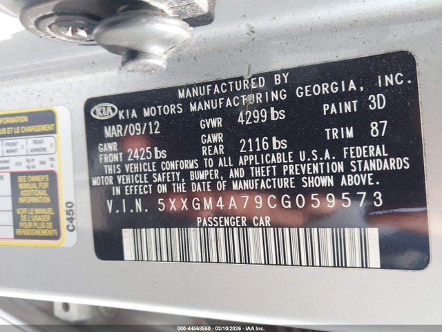Продаж на аукціоні авто 2012 Kia Optima Lx, vin: 5XXGM4A79CG059573, номер лоту: 44568950