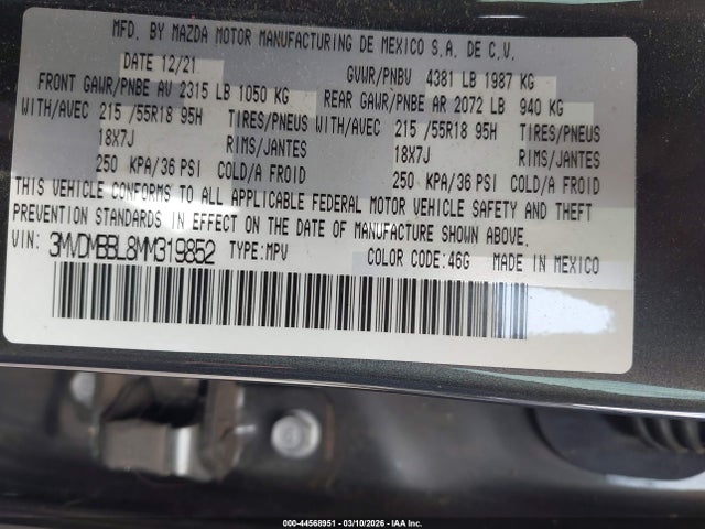 2021 Mazda Cx-30 Select მანქანა იყიდება აუქციონზე, vin: 3MVDMBBL8MM319852, აუქციონის ნომერი: 44568951