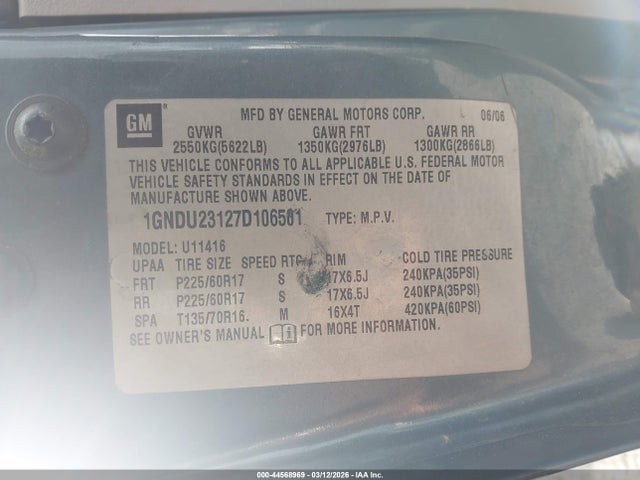 2007 CHEVROLET UPLANDER 1GNDU23127D106501 Photo 8