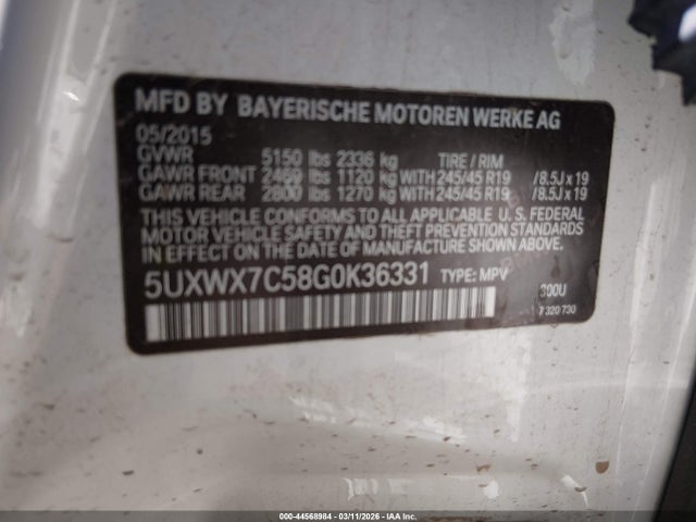 Aukcja sprzedaży 2016 Bmw X3 Xdrive35i, vin: 5UXWX7C58G0K36331, numer aukcji: 44568984