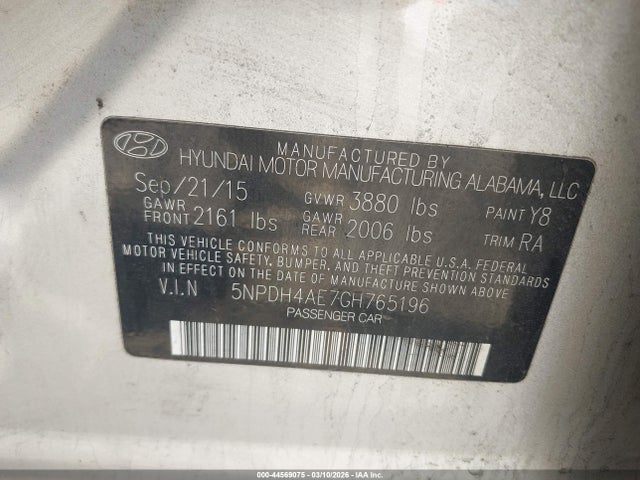Hyundai ELANTRA SE 2016 5NPDH4AE7GH765196 Image 9