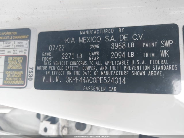 Продажа на аукционе авто 2023 Kia Forte Gt, vin: 3KPF44AC0PE524314, номер лота: 44569084
