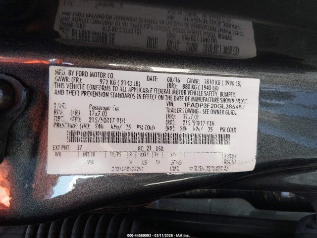Ford FOCUS SE 2016 1FADP3F20GL385467 Image 9