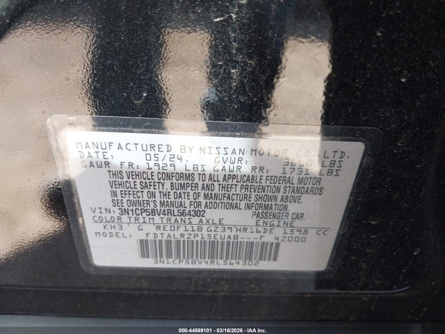 3N1CP5BV4RL564302 Nissan Kicks S Xtronic Cvt