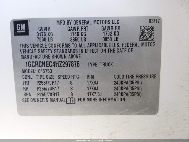 1GCRCNEC4HZ297876 Chevrolet Silverado 1500 Wt