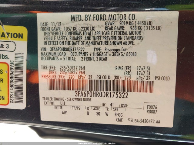Aukcja sprzedaży 2013 Ford Fusion Se, vin: 3FA6P0HR0DR175322, numer aukcji: 44569137