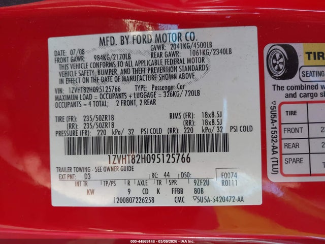 2009 FORD MUSTANG 1ZVHT82H095125766 Photo 8