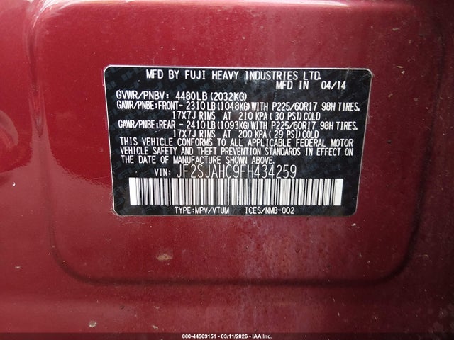 Subaru Forester 2.5i Limited 2015 JF2SJAHC9FH434259 Image 9
