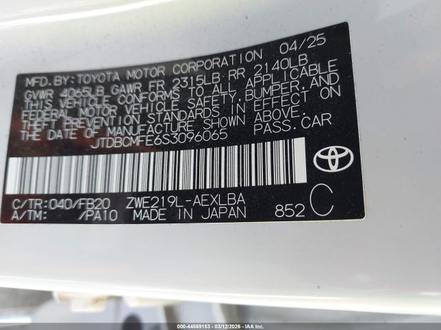 JTDBCMFE6S3096065 Toyota Corolla Hybrid Le