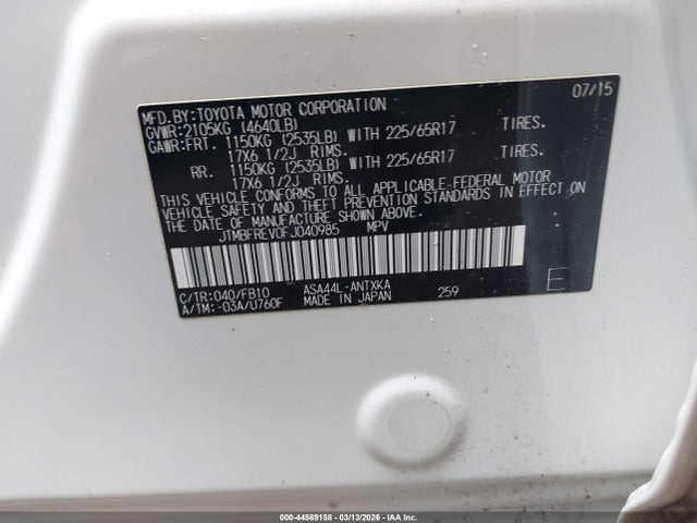 Toyota RAV4 LE 2015 JTMBFREV0FJ040985 Image 9