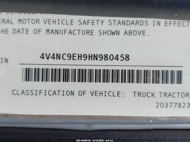 Продаж на аукціоні авто 2017 Volvo Vnl, vin: 4V4NC9EH9HN980458, номер лоту: 44569159