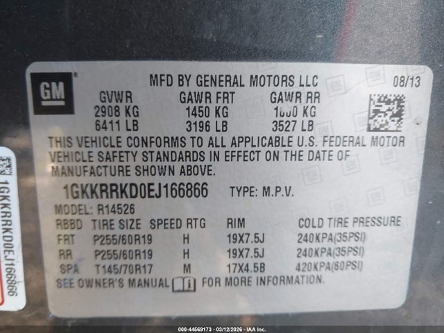 Aukcja sprzedaży 2014 Gmc Acadia Slt-1, vin: 1GKKRRKD0EJ166866, numer aukcji: 44569173