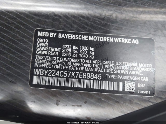 Продажа на аукционе авто 2019 Bmw I8, vin: WBY2Z4C57K7E89845, номер лота: 44569206