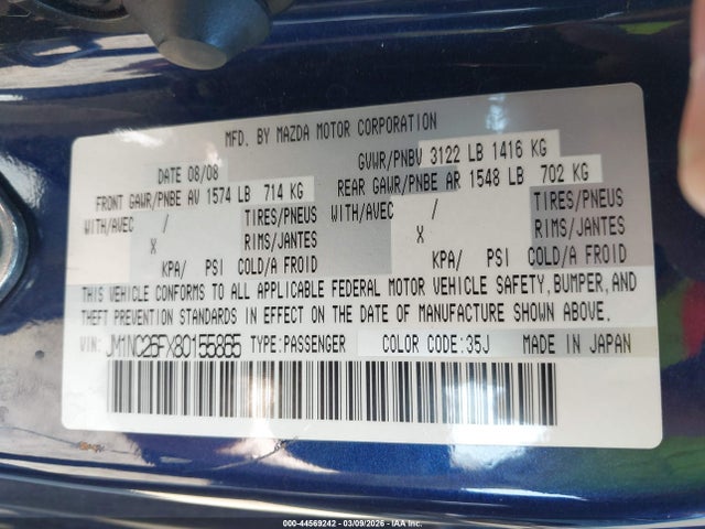 2008 MAZDA MX-5 JM1NC26FX80155865 Photo 8