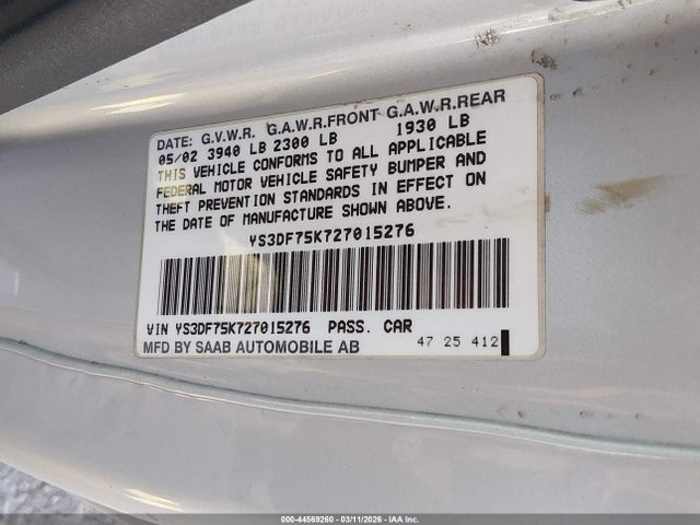 2002 SAAB 9-3 YS3DF75K727015276 Photo 8