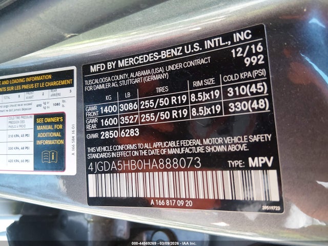 Продаж на аукціоні авто 2017 Mercedes-benz Gle 350 4matic, vin: 4JGDA5HB0HA888073, номер лоту: 44569269