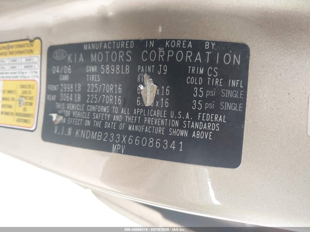 2006 KIA SEDONA KNDMB233X66086341 Photo 8