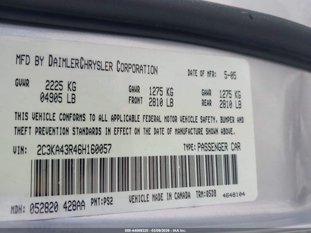 Aukcja sprzedaży 2006 Chrysler 300, vin: 2C3KA43R46H160057, numer aukcji: 44569320