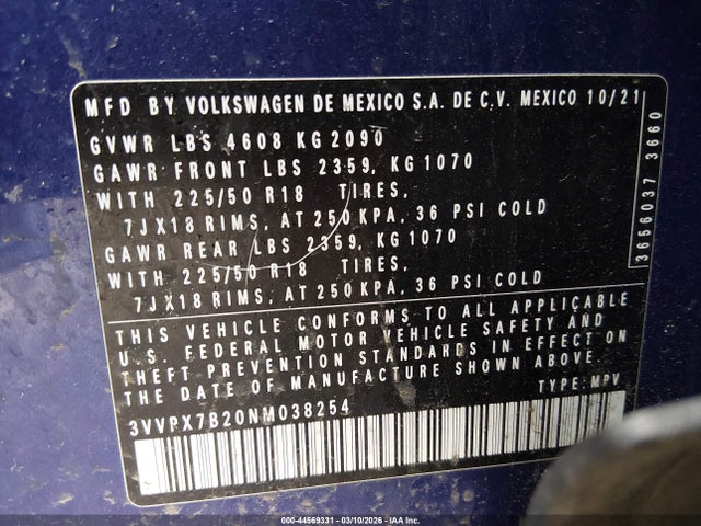 2022 VOLKSWAGEN TAOS 3VVPX7B20NM038254 Photo 8