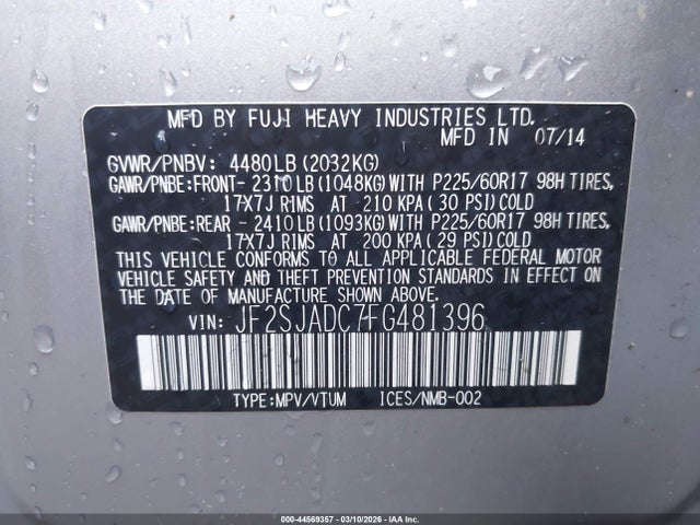 Продаж на аукціоні авто 2015 Subaru Forester 2.5i Premium, vin: JF2SJADC7FG481396, номер лоту: 44569357