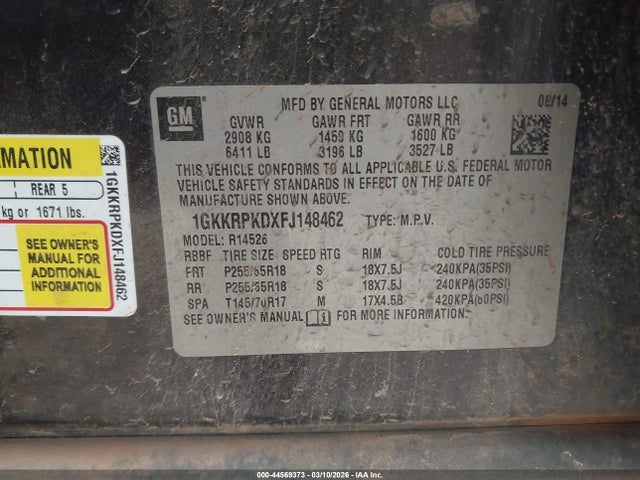 Продаж на аукціоні авто 2015 Gmc Acadia Sle-2, vin: 1GKKRPKDXFJ148462, номер лоту: 44569373