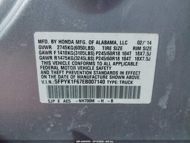 2014 HONDA RIDGELINE 5FPYK1F67EB007140 Photo 8