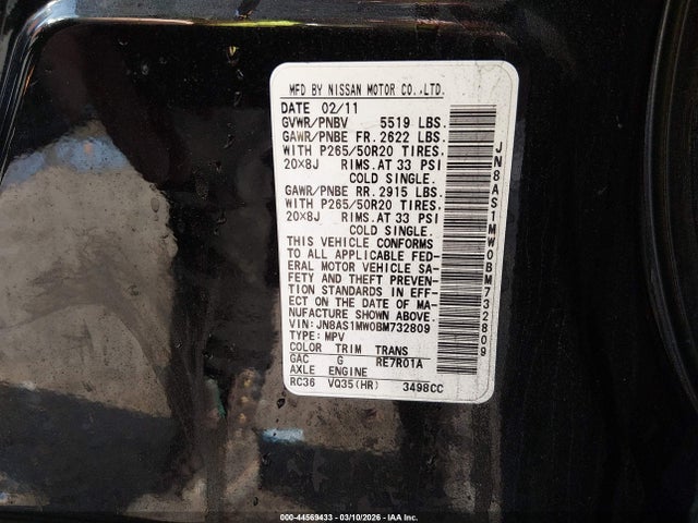 Продажа на аукционе авто 2011 Infiniti Fx35, vin: JN8AS1MW0BM732809, номер лота: 44569433