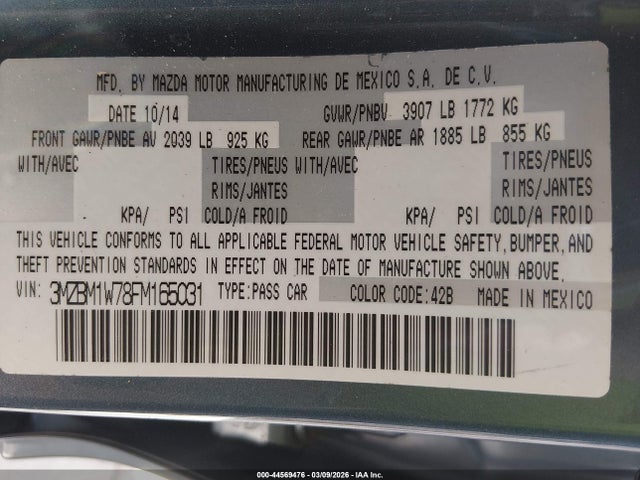 Продажа на аукционе авто 2015 Mazda Mazda3 I Grand Touring, vin: 3MZBM1W78FM165031, номер лота: 44569476