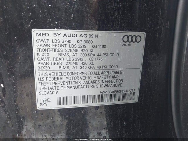 Продаж на аукціоні авто 2015 Audi Q7 3.0t Premium, vin: WA1LGAFE0FD007737, номер лоту: 44569477