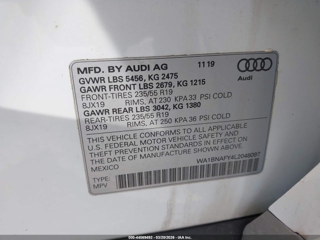 Продаж на аукціоні авто 2020 Audi Q5 Premium Plus 45 Tfsi Quattro S Tronic, vin: WA1BNAFY4L2048097, номер лоту: 44569492