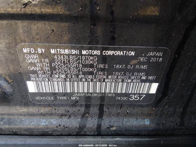 2019 MITSUBISHI OUTLANDER SPORT JA4AP3AU3KU017965 Photo 8