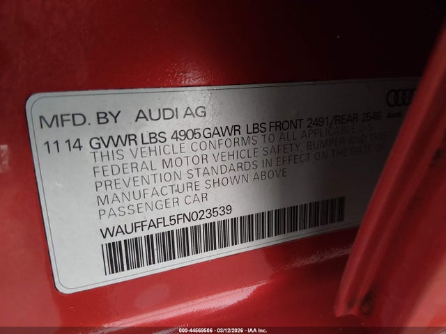 Aukcja sprzedaży 2015 Audi A4 2.0t Premium, vin: WAUFFAFL5FN023539, numer aukcji: 44569506