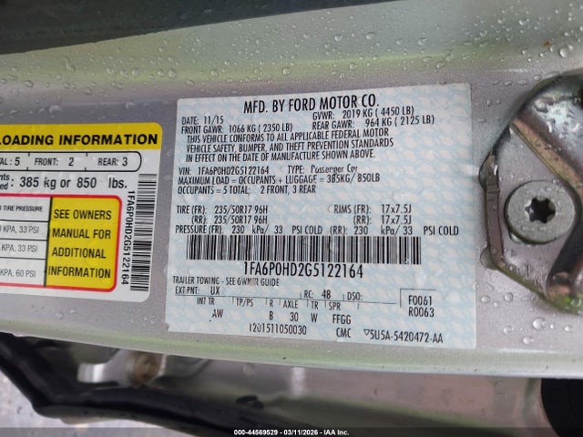 Продажа на аукционе авто 2016 Ford Fusion Se, vin: 1FA6P0HD2G5122164, номер лота: 44569529