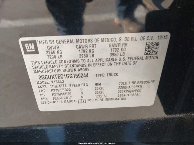 2016 Chevrolet Silverado 1500 High Country მანქანა იყიდება აუქციონზე, vin: 3GCUKTEC1GG159244, აუქციონის ნომერი: 44569530