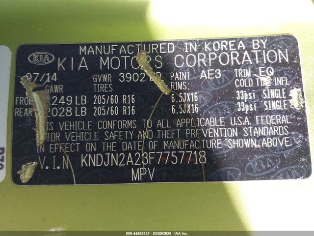 Aukcja sprzedaży 2015 Kia Soul, vin: KNDJN2A23F7757718, numer aukcji: 44569537
