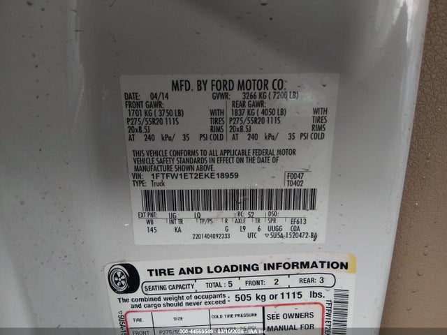 Ford F-150 King Ranch 2014 1FTFW1ET2EKE18959 Image 9