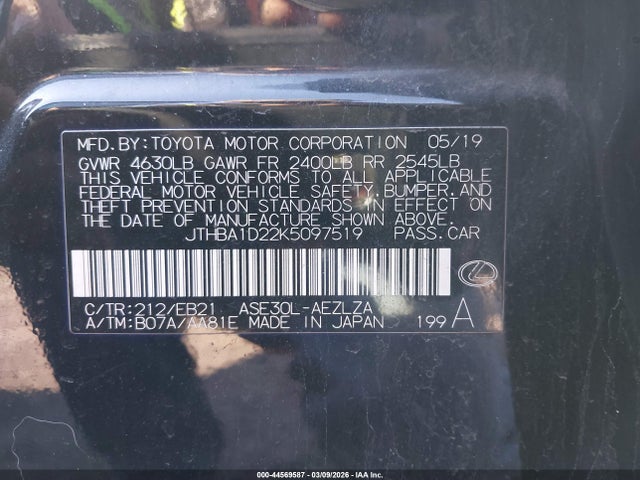 2019 LEXUS IS 300 JTHBA1D22K5097519 Photo 8