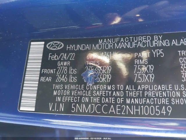 2022 HYUNDAI TUCSON 5NMJCCAE2NH100549 Photo 8