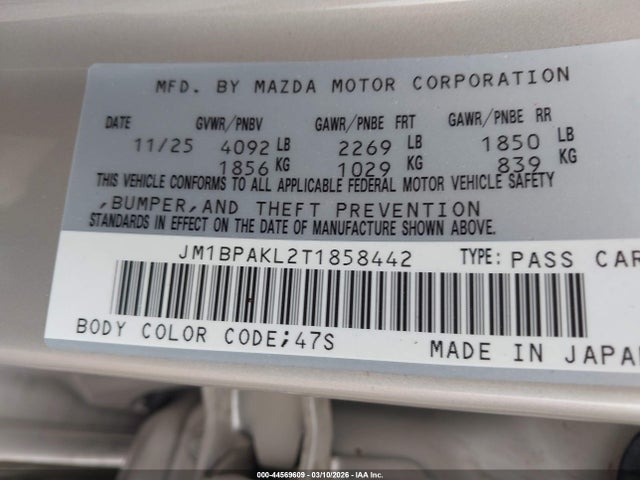 JM1BPAKL2T1858442 Mazda Mazda3 2.5 S Select Sport