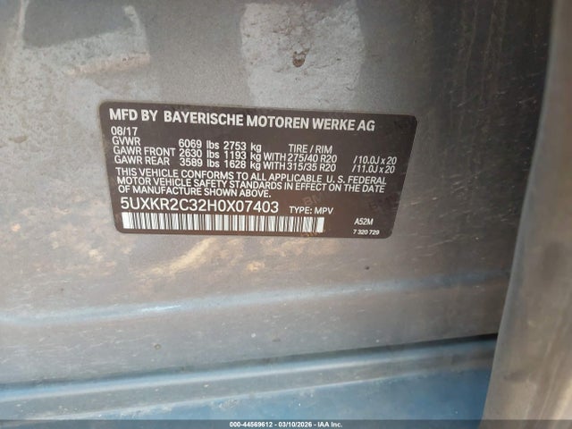 44569612 :رقم المزاد ، 5UXKR2C32H0X07403 vin ، 2017 Bmw X5 Sdrive35i مزاد بيع