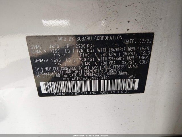 2022 SUBARU OUTBACK 4S4BTAAC3N3203190 Photo 8