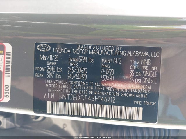 Продаж на аукціоні авто 2025 Hyundai Santa Cruz Limited, vin: 5NTJEDDF4SH146212, номер лоту: 44569655