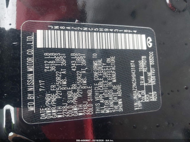 Продажа на аукционе авто 2017 Infiniti Qx80 Signature Edition, vin: JN8AZ2NC5H9431874, номер лота: 44569657