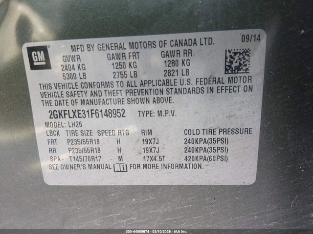 44569674 :رقم المزاد ، 2GKFLXE31F6148952 vin ، 2015 Gmc Terrain Slt-1 مزاد بيع
