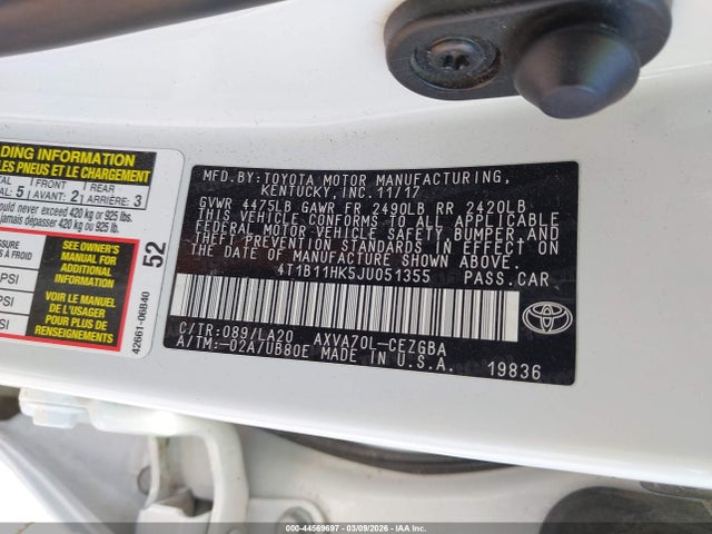 4T1B11HK5JU051355 Toyota CAMRY XLE