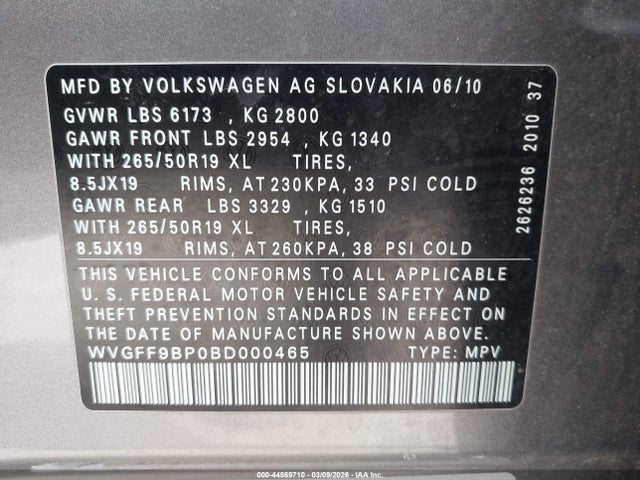 2011 VOLKSWAGEN TOUAREG WVGFF9BP0BD000465 Photo 8